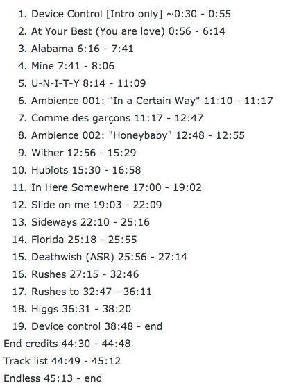 frank ocean endless track listing.